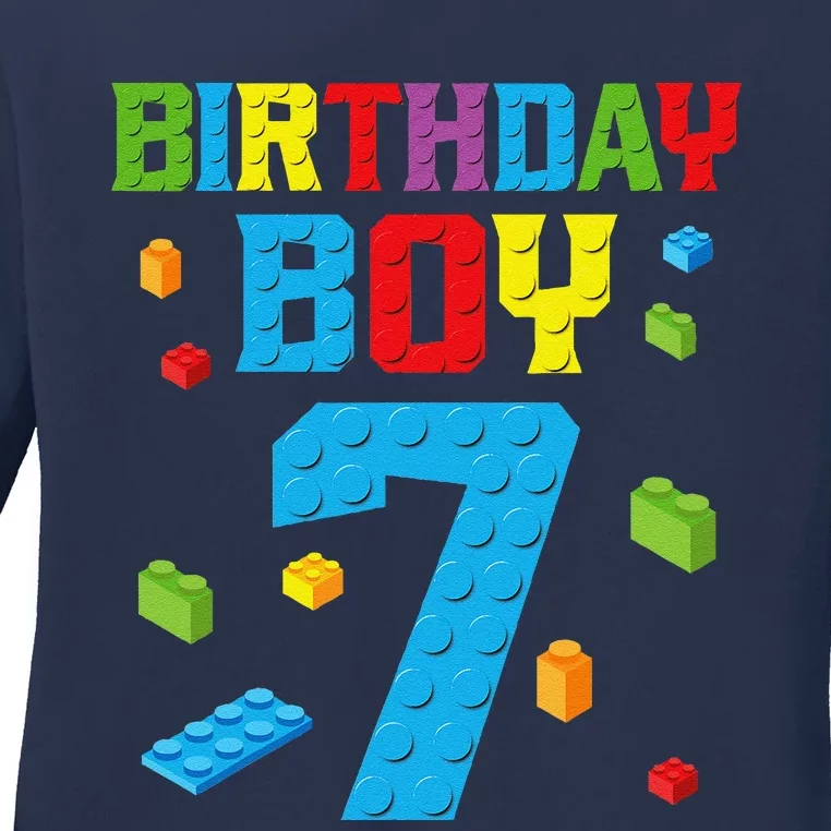 Master Builder 7th Birthday Boy 7 Seven Year Building Bricks Ladies Long Sleeve Shirt