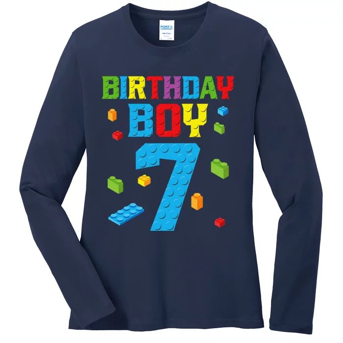 Master Builder 7th Birthday Boy 7 Seven Year Building Bricks Ladies Long Sleeve Shirt