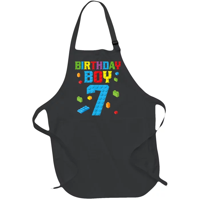 Master Builder 7th Birthday Boy 7 Seven Year Building Bricks Funny Gift Full-Length Apron With Pocket