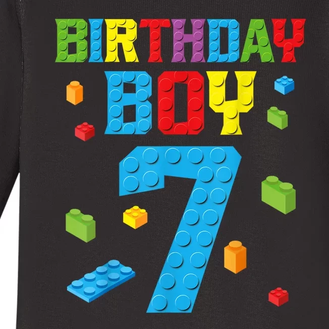 Master Builder 7th Birthday Boy 7 Seven Year Building Bricks Funny Gift Baby Long Sleeve Bodysuit