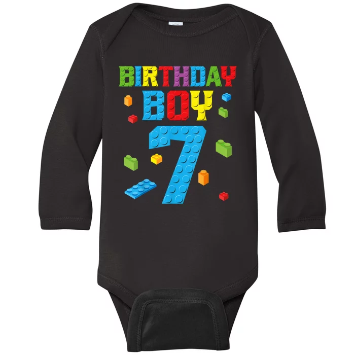 Master Builder 7th Birthday Boy 7 Seven Year Building Bricks Funny Gift Baby Long Sleeve Bodysuit