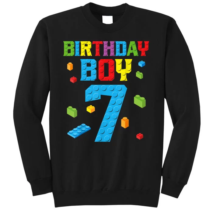 Master Builder 7th Birthday Boy 7 Seven Year Building Bricks Funny Gift Tall Sweatshirt