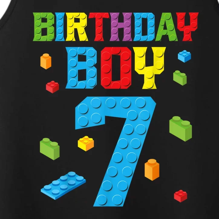 Master Builder 7th Birthday Boy 7 Seven Year Building Bricks Funny Gift Performance Tank