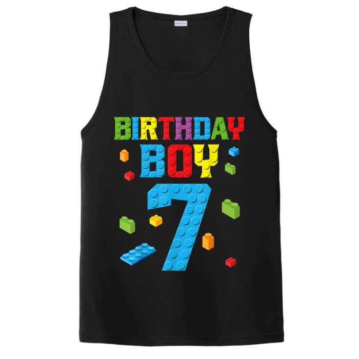 Master Builder 7th Birthday Boy 7 Seven Year Building Bricks Funny Gift Performance Tank