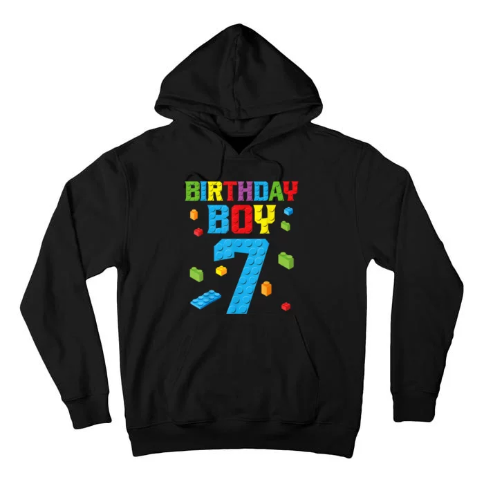 Master Builder 7th Birthday Boy 7 Seven Year Building Bricks Funny Gift Tall Hoodie