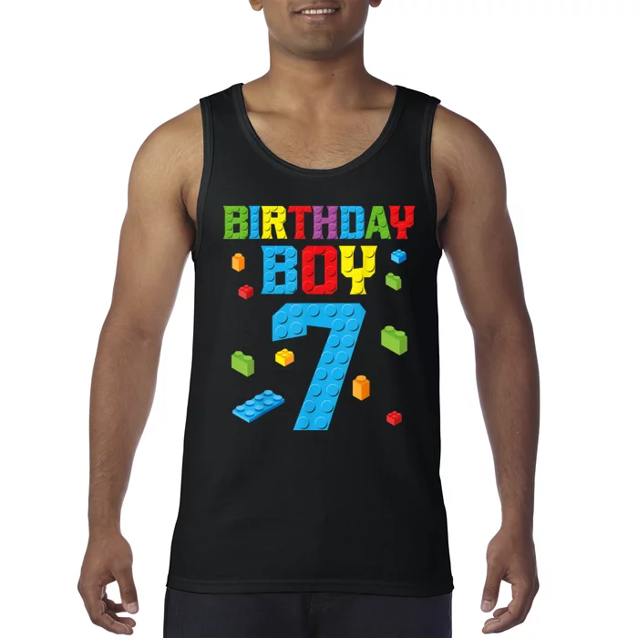 Master Builder 7th Birthday Boy 7 Seven Year Building Bricks Funny Gift Tank Top