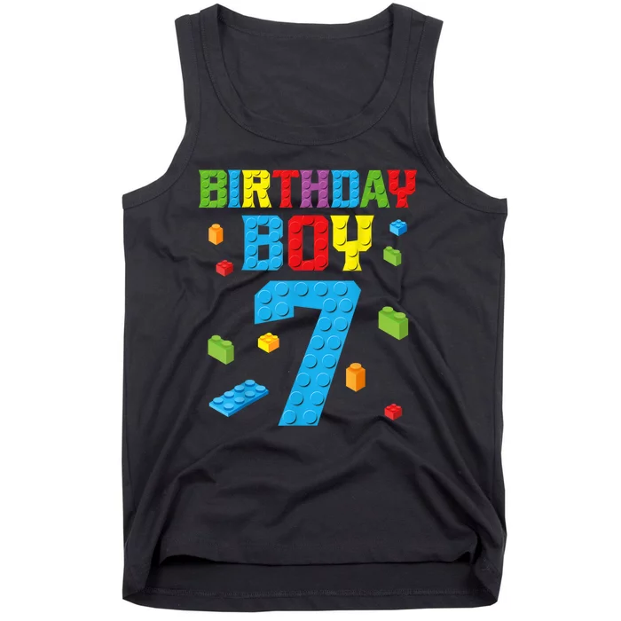 Master Builder 7th Birthday Boy 7 Seven Year Building Bricks Funny Gift Tank Top