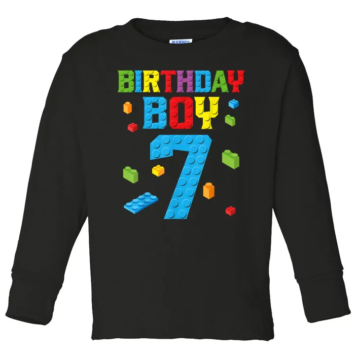 Master Builder 7th Birthday Boy 7 Seven Year Building Bricks Funny Gift Toddler Long Sleeve Shirt