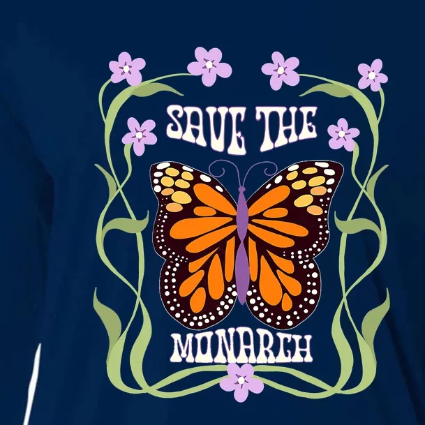 Monarch Butterfly 70s Art Nouveau Design Save The Monarch Cooling Performance Long Sleeve Crew