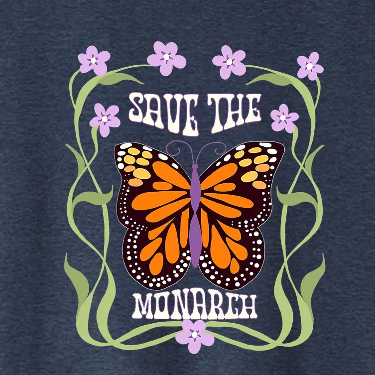 Monarch Butterfly 70s Art Nouveau Design Save The Monarch Women's Crop Top Tee