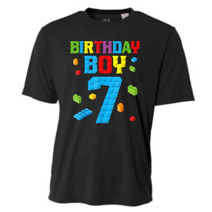 Master Builder 7th Birthday Boy 7 Seven Year Building Bricks Cooling Performance Crew T-Shirt