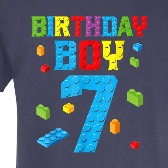 Master Builder 7th Birthday Boy 7 Seven Year Building Bricks Garment-Dyed Heavyweight T-Shirt