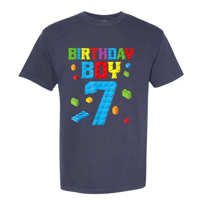 Master Builder 7th Birthday Boy 7 Seven Year Building Bricks Garment-Dyed Heavyweight T-Shirt