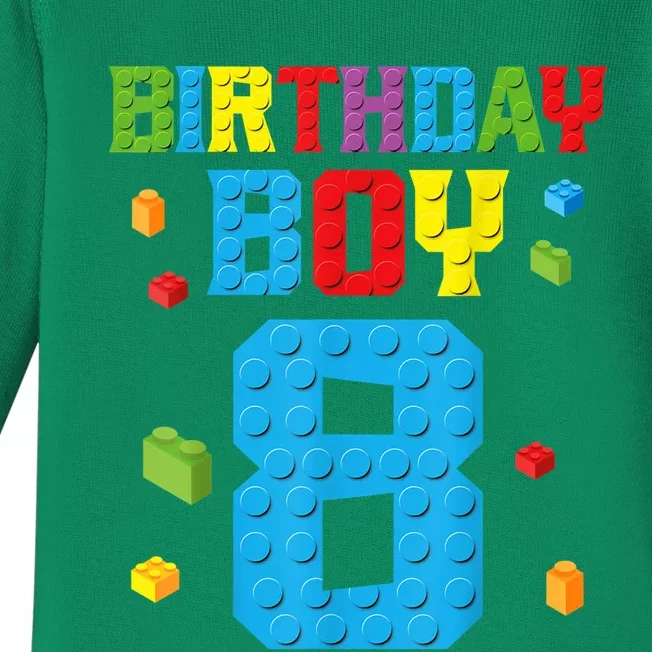 Master Builder 8th Birthday Boy 8 Eight Year Building Bricks Baby Long Sleeve Bodysuit