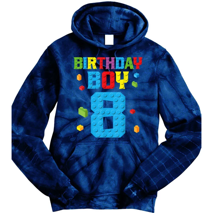 Master Builder 8th Birthday Boy 8 Eight Year Building Bricks Tie Dye Hoodie