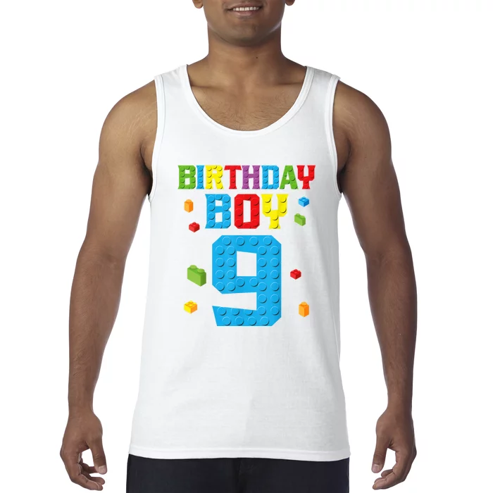 Master Builder 9th Birthday Boy Nine 9 Year Building Bricks Tank Top