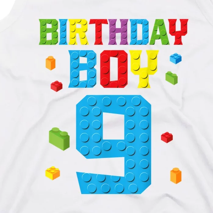 Master Builder 9th Birthday Boy Nine 9 Year Building Bricks Tank Top