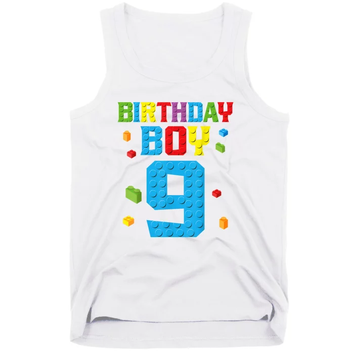 Master Builder 9th Birthday Boy Nine 9 Year Building Bricks Tank Top