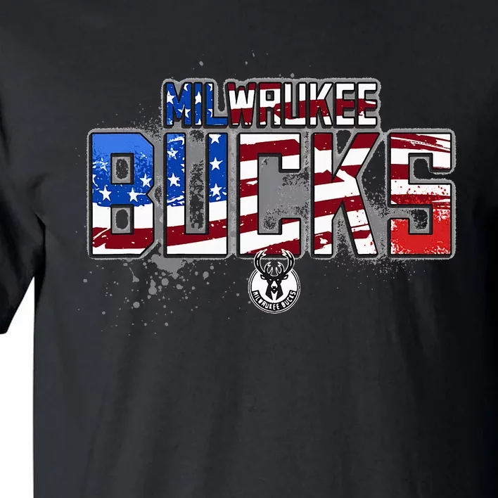 Milwaukee Bucks American Flag Distressed Paint Tall T-Shirt