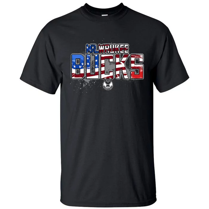 Milwaukee Bucks American Flag Distressed Paint Tall T-Shirt