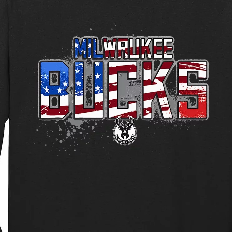 Milwaukee Bucks American Flag Distressed Paint Tall Long Sleeve T-Shirt