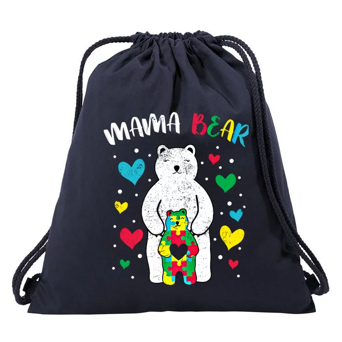 Mama Bear Autism Awareness Mom Support Autistic Son Daughter Great Gift Drawstring Bag