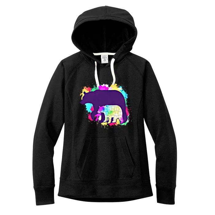 Mama Bear Autism Theme Decor Funny Gift Women's Fleece Hoodie