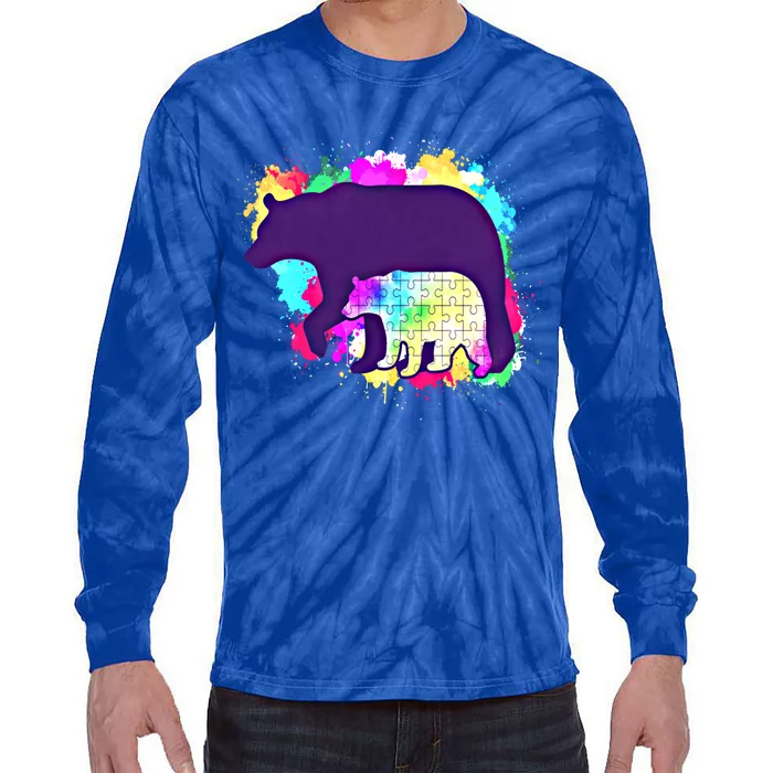 Mama Bear Autism Theme Decor Funny Gift Tie-Dye Long Sleeve Shirt