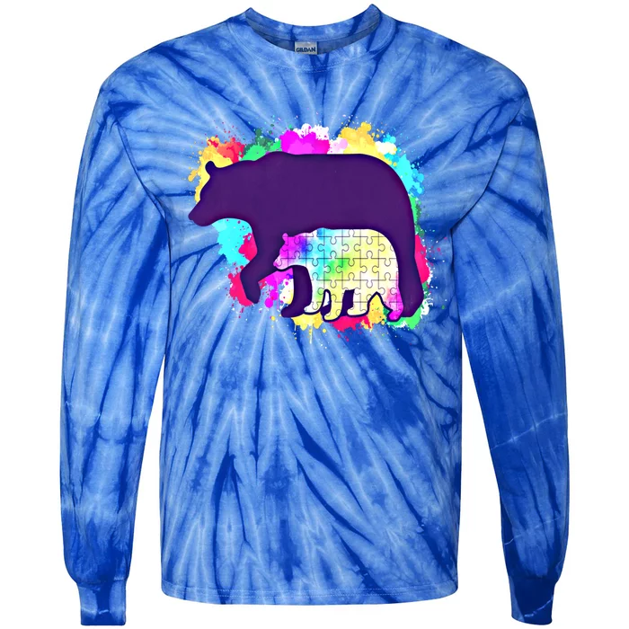 Mama Bear Autism Theme Decor Funny Gift Tie-Dye Long Sleeve Shirt