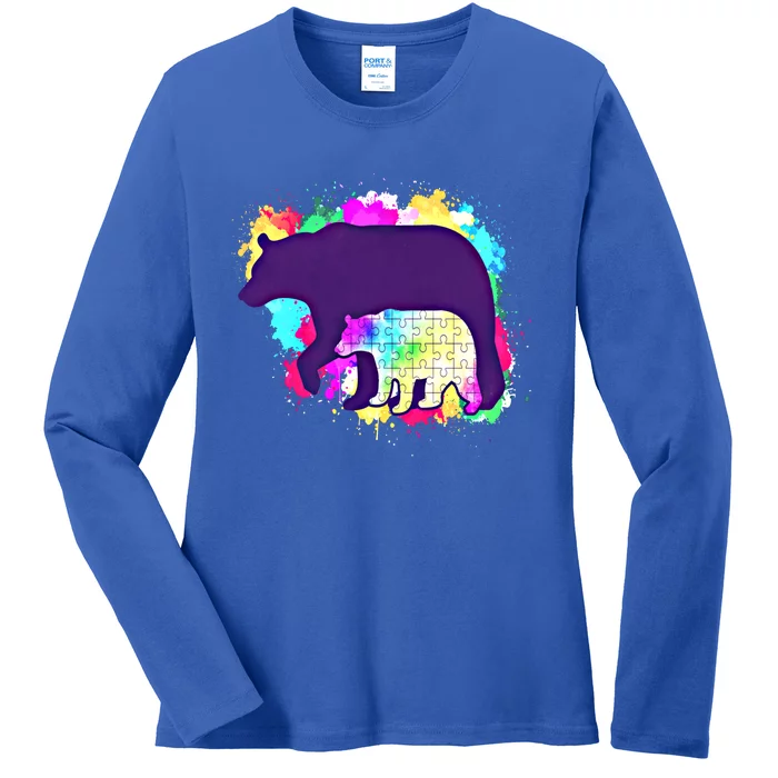 Mama Bear Autism Theme Decor Funny Gift Ladies Long Sleeve Shirt