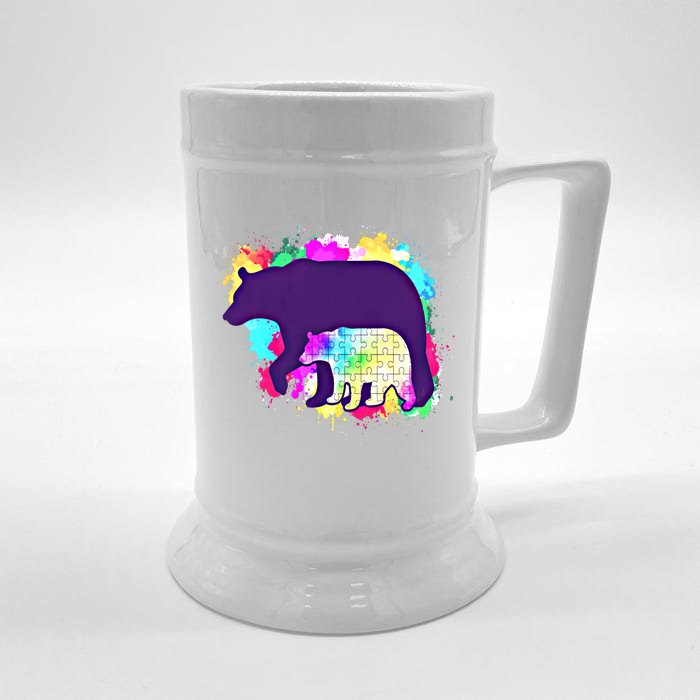 Mama Bear Autism Theme Decor Funny Gift Front & Back Beer Stein