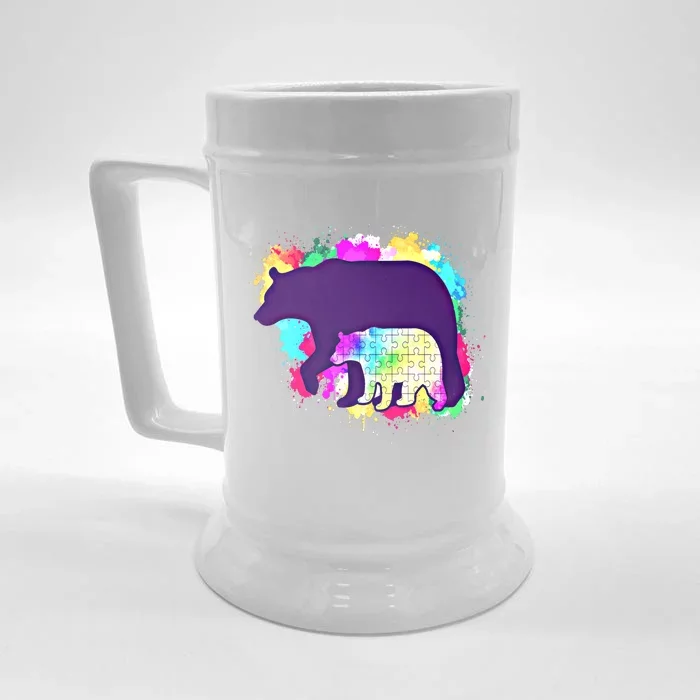 Mama Bear Autism Theme Decor Funny Gift Front & Back Beer Stein