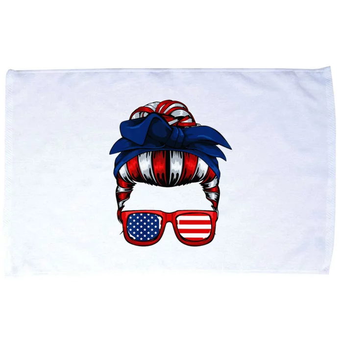 Messy Bun American Flag 4th Of July Patriotic Mom Microfiber Hand Towel