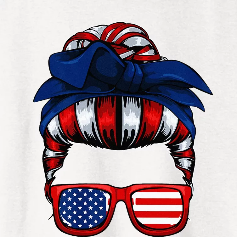 Messy Bun American Flag 4th Of July Patriotic Mom Women's Crop Top Tee