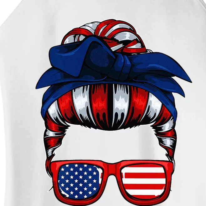 Messy Bun American Flag 4th Of July Patriotic Mom Women’s Perfect Tri Rocker Tank