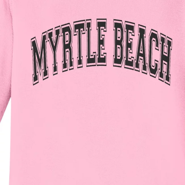 Myrtle Beach Arched Style Text Black With Black Print Baby Long Sleeve Bodysuit