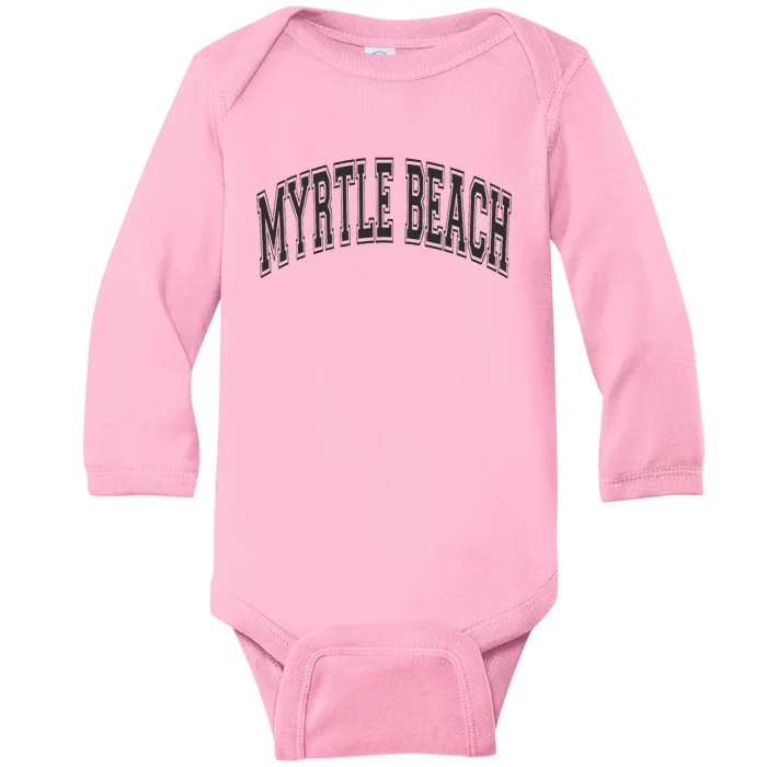 Myrtle Beach Arched Style Text Black With Black Print Baby Long Sleeve Bodysuit