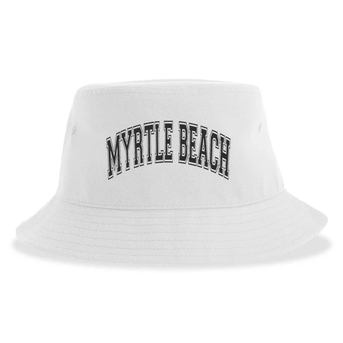 Myrtle Beach Arched Style Text Black With Black Print Sustainable Bucket Hat