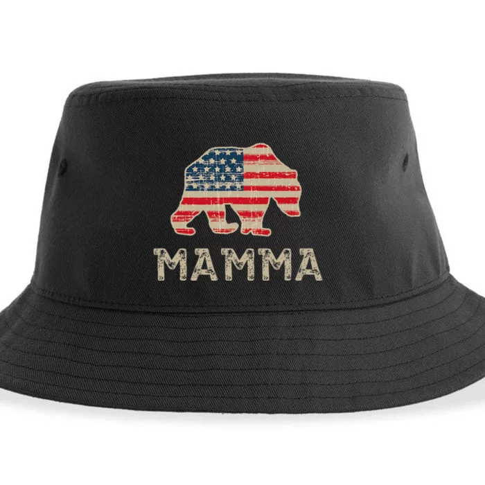 Mamma Bear American Flag Patriotic Sustainable Bucket Hat