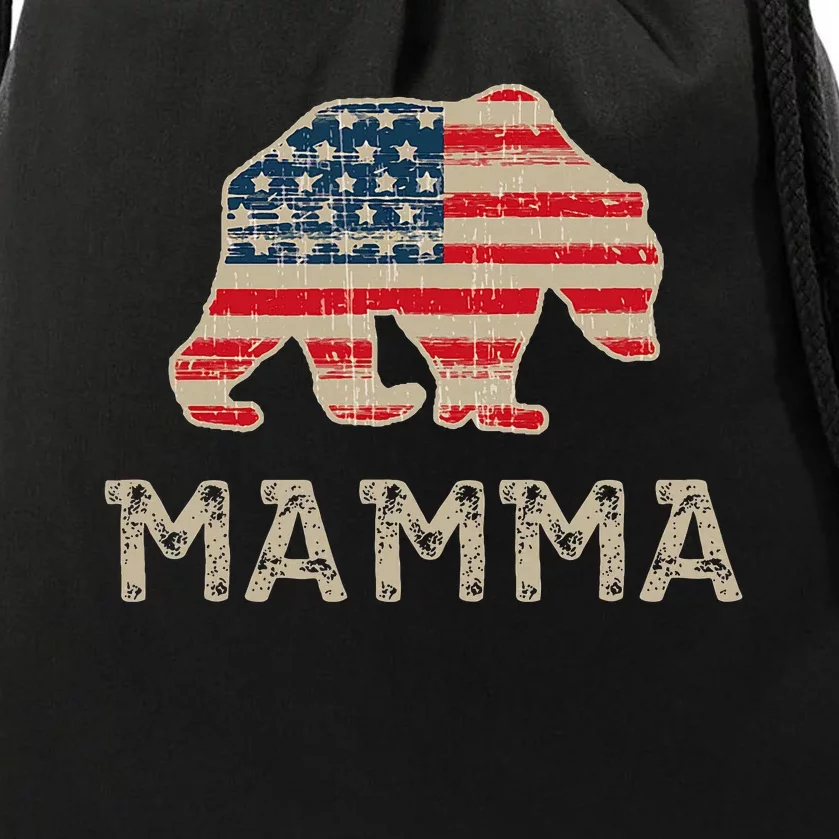 Mamma Bear American Flag Patriotic Drawstring Bag