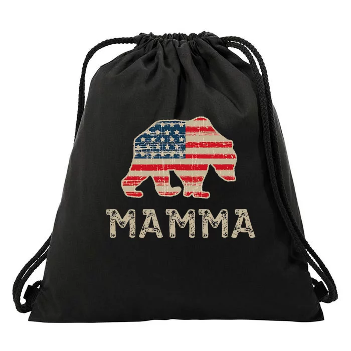 Mamma Bear American Flag Patriotic Drawstring Bag