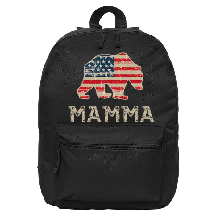 Mamma Bear American Flag Patriotic 16 in Basic Backpack