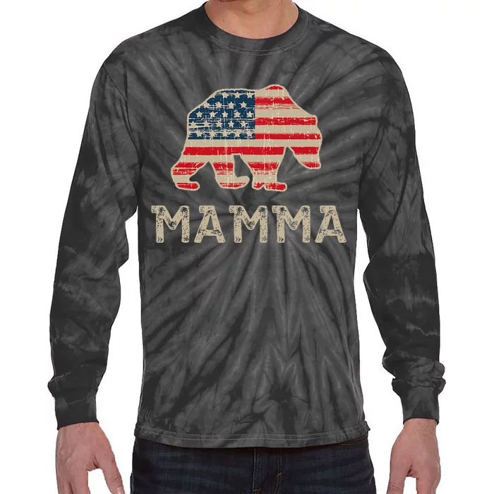 Mamma Bear American Flag Patriotic Tie-Dye Long Sleeve Shirt