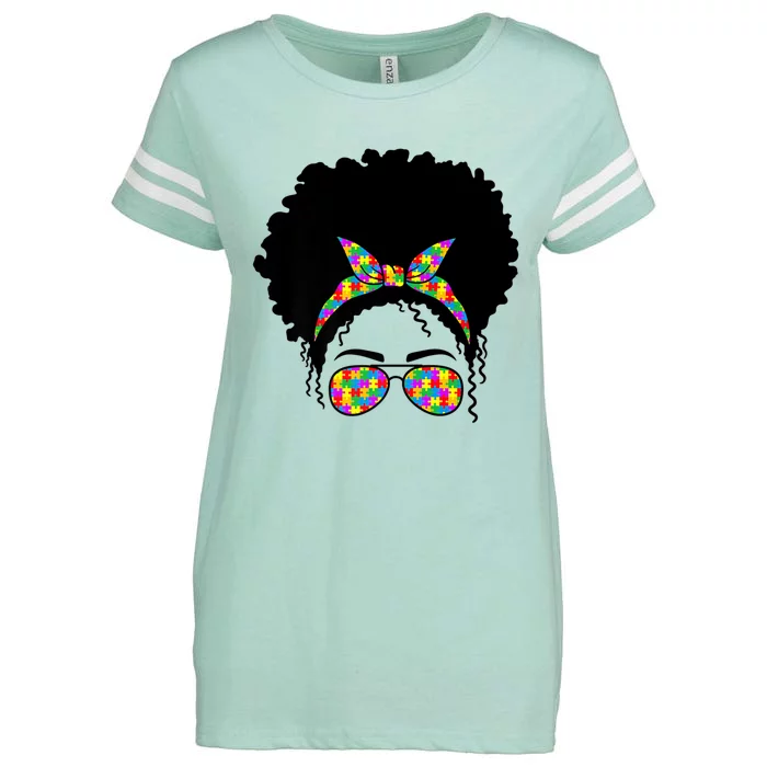 Messy Bun African American Hair Teacher Autism Awareness Fun Cool Gift Enza Ladies Jersey Football T-Shirt