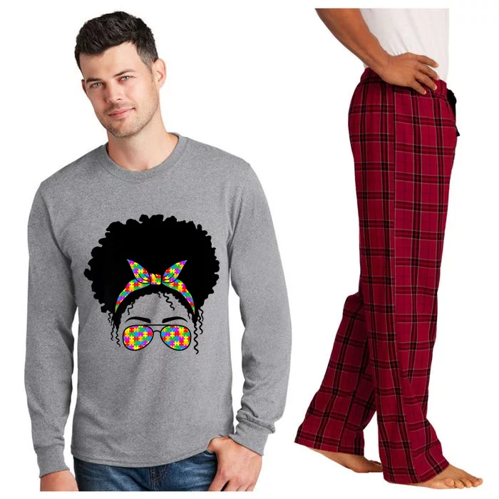 Messy Bun African American Hair Teacher Autism Awareness Fun Cool Gift Long Sleeve Pajama Set