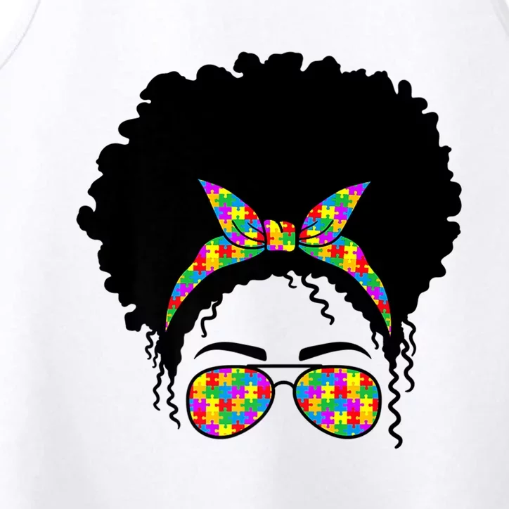 Messy Bun African American Hair Teacher Autism Awareness Fun Cool Gift Performance Tank