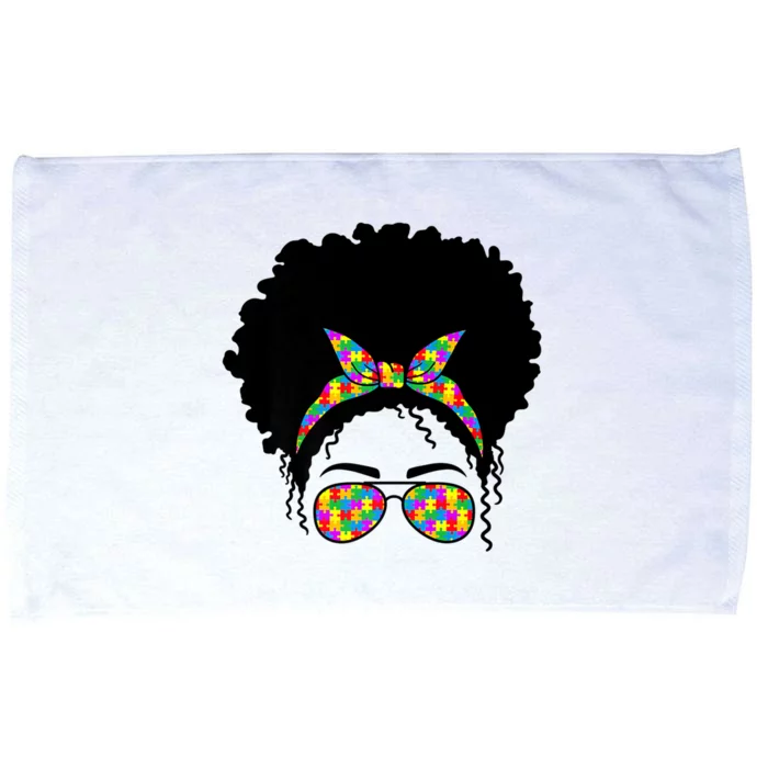 Messy Bun African American Hair Teacher Autism Awareness Fun Cool Gift Microfiber Hand Towel