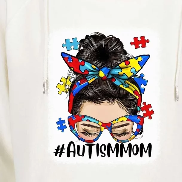 Messy Bun Autism Mom Gift Autism Mama Gift Womens Funnel Neck Pullover Hood