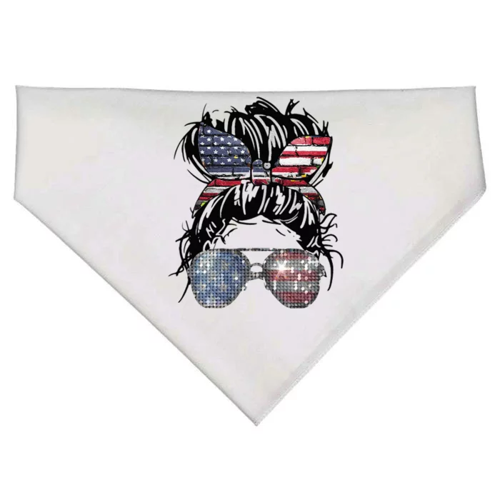 Messy Bun American Flag Glasses 4th Of July Patriotic USA-Made Doggie Bandana