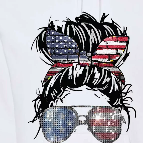 Messy Bun American Flag Glasses 4th Of July Patriotic Premium Hoodie